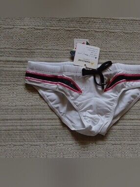 Marcuse White Swim Briefs with Red & Black Trim